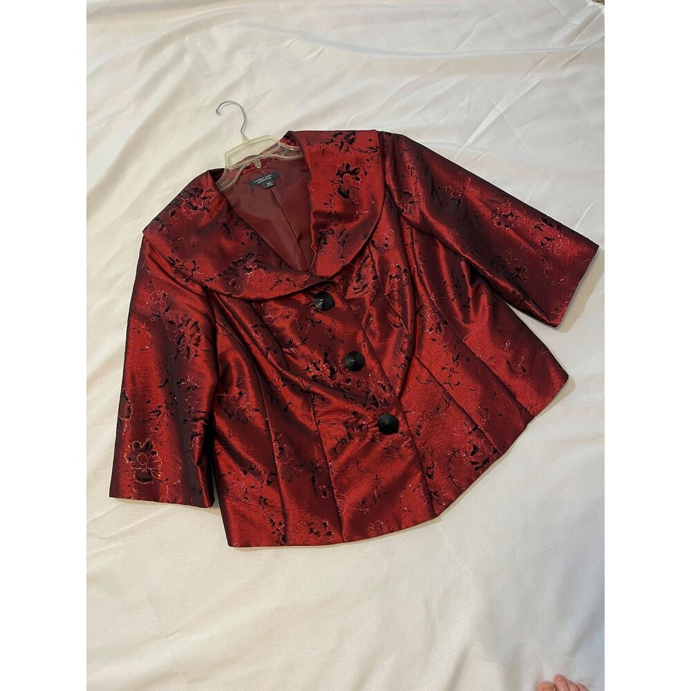 Dressbarn Woman Collection Red Floral Brocade Blazer Jacket Plus Size 18W